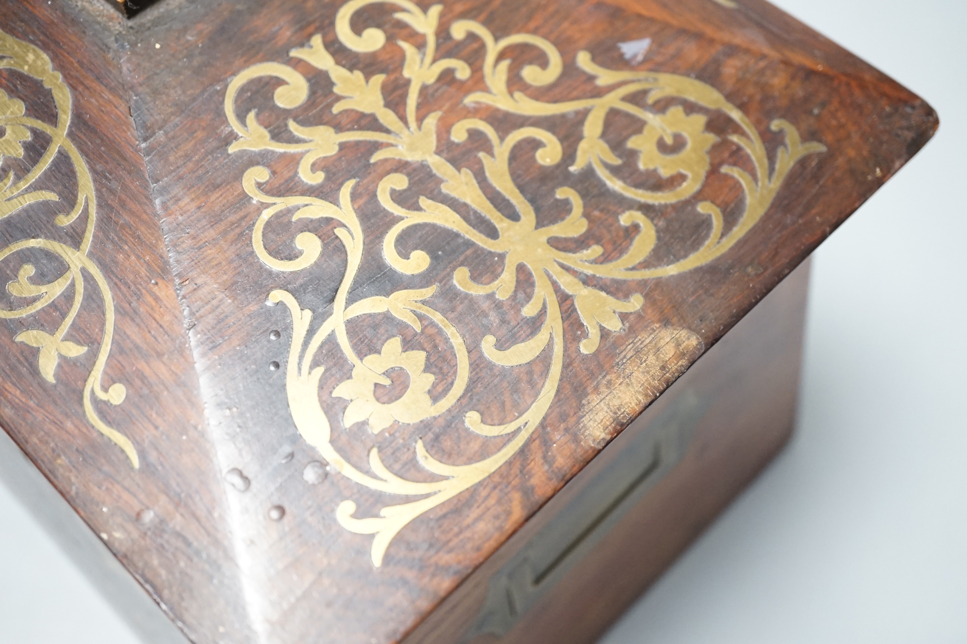 A George IV rosewood and cut brass tea caddy 33cm